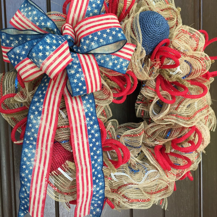 Patriotic Wreath with Jute Tubing and a Bow 2017