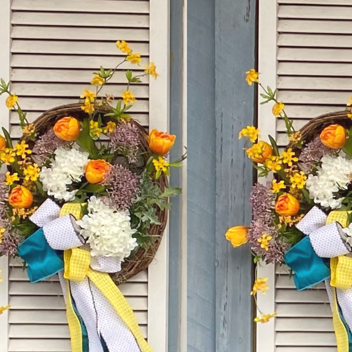 Spring Floral on Grapevine Basket