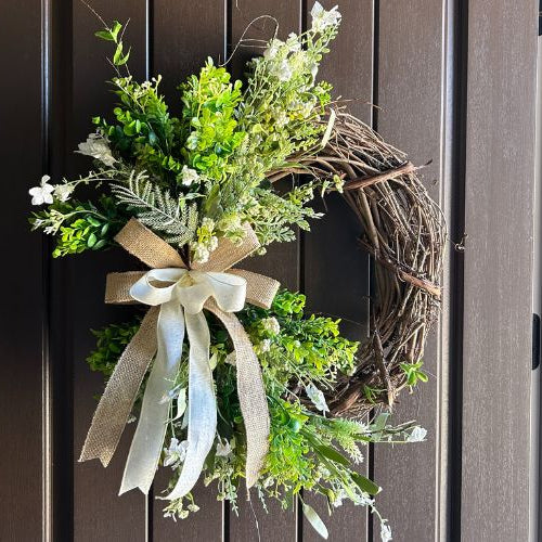 grapevine wreath with spring florals