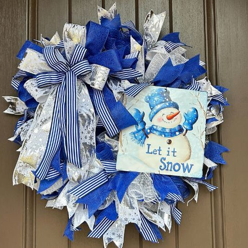 Winter Mesh Wreath with Let it Snow Sign