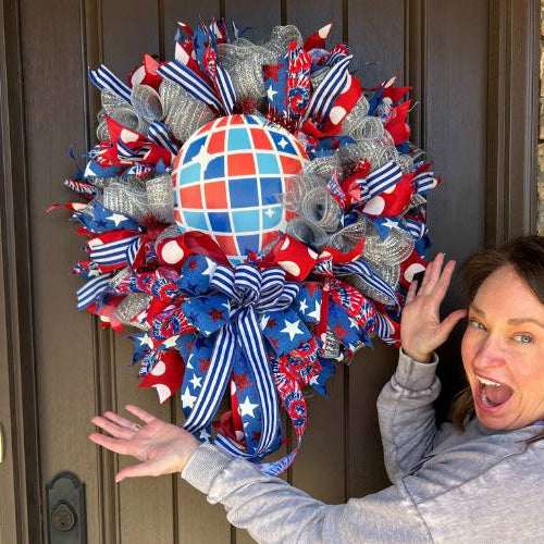 patriotic disco ball sign wreath tutorial