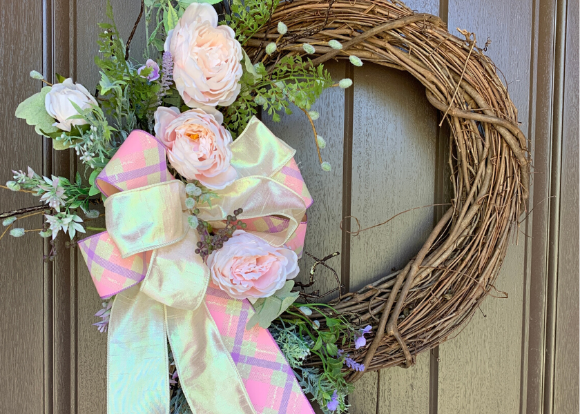 Spring Grapevine Wreath with Florals and Happy Easter Sign