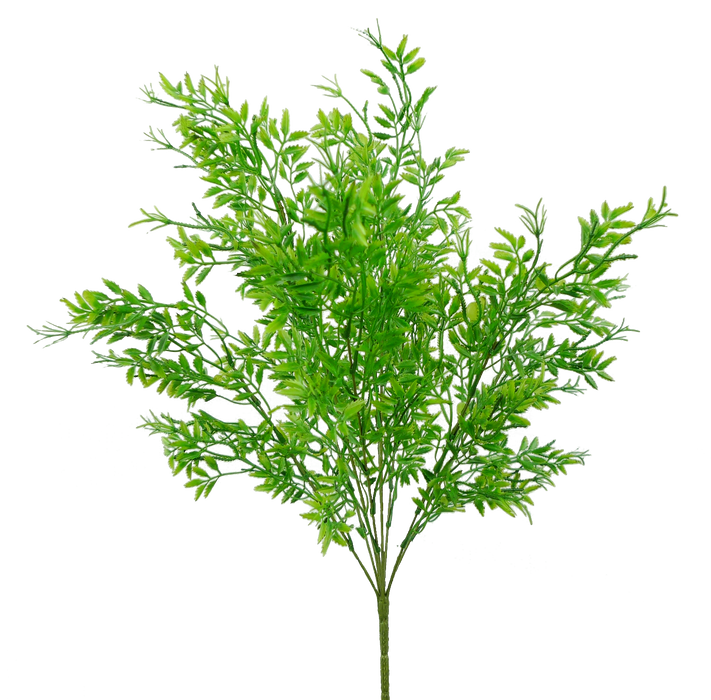 The 22 Green Plastic Mini Boxwood Bush with 9 Stems (13536GN) features many small, narrow leaves on several thin stems, and is shown against a plain white background.