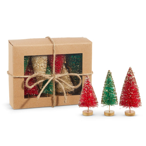 4.5" Box of Red, Green, and White Bottle Brush Trees 4220100