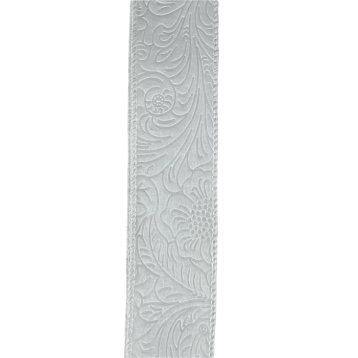 1.5"X10Y (42466-09-01) White Flower Embossed Ribbon 984209-01