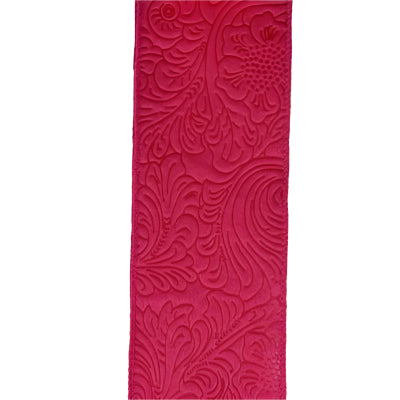 A 2.5 x 10Y fuchsia ribbon (984240-28) with an intricate flower embossed pattern, set against a plain, light background.