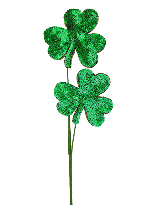 H26 Green/Gold Sequin Shamrock 2 Stems 63746GNGD
