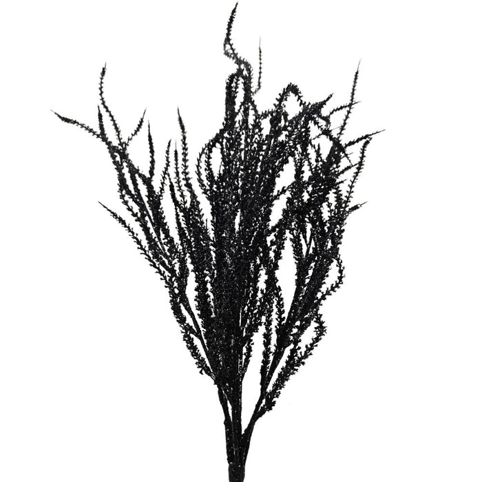 The 22 Black Willow with Glittered 82841-BK features thin, jagged stems and a textured surface that sparkles against a plain white background.