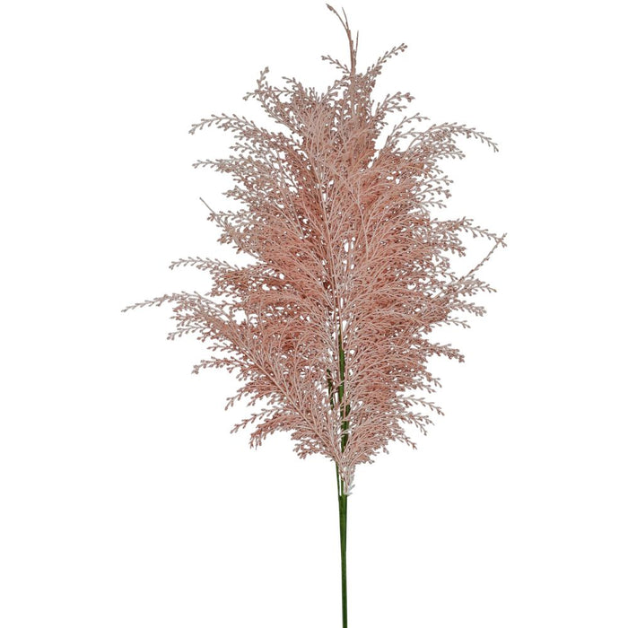 A delicate spray of the 29 Pink Phoenix Tail Fern 84099-Pk features artificial pink pampas grass with feathery plumes on slender green stems, set against a plain white background.