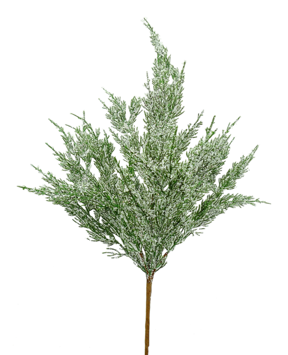 The 22" Green and White Snowy Cedar Pine Bush 84923SNOW features snow-dusted green and white needles, shown against a plain white background.