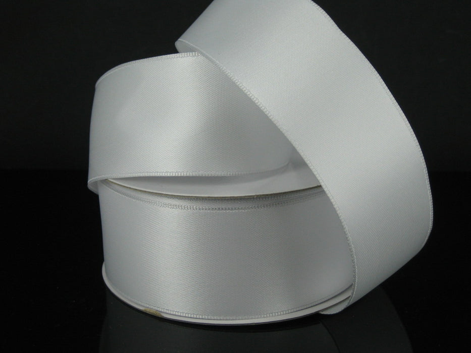 1.5" by 25 Yards White Wired Double Faced Satin Ribbon 950109-01