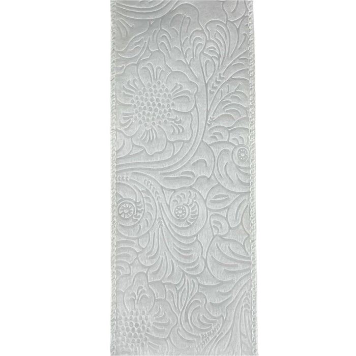 2.5"X10Y (42466-40-01) White Flower Embossed Ribbon 984240-01