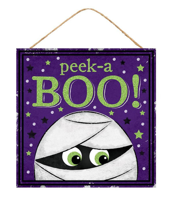10"Sq Glitter Peek-A Boo Mummy Sign Purple/White/Lime AP8929