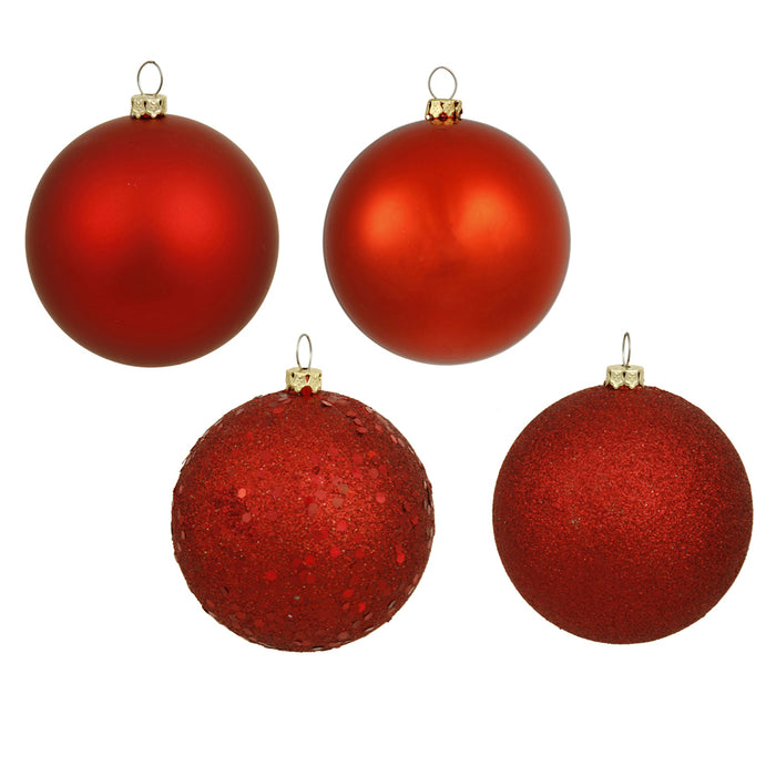 4.75" Red, Four Finish Ball Ornament Set VCN591203A