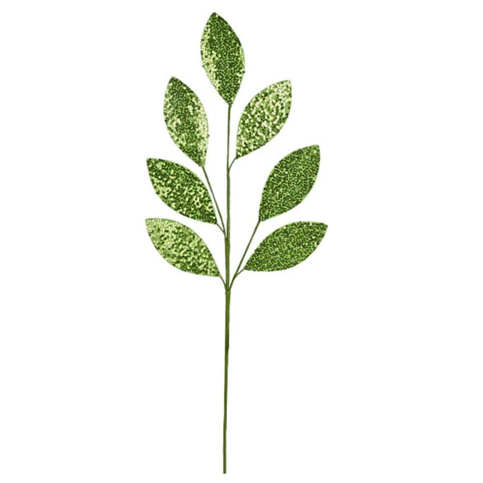 27"L Light Green Sequin Leaf Spray FH814449