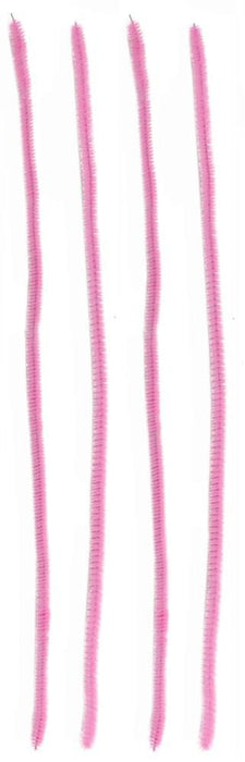 Four 12L X 6MM Pink MA200122 chenille stems are arranged vertically in parallel on a white background.