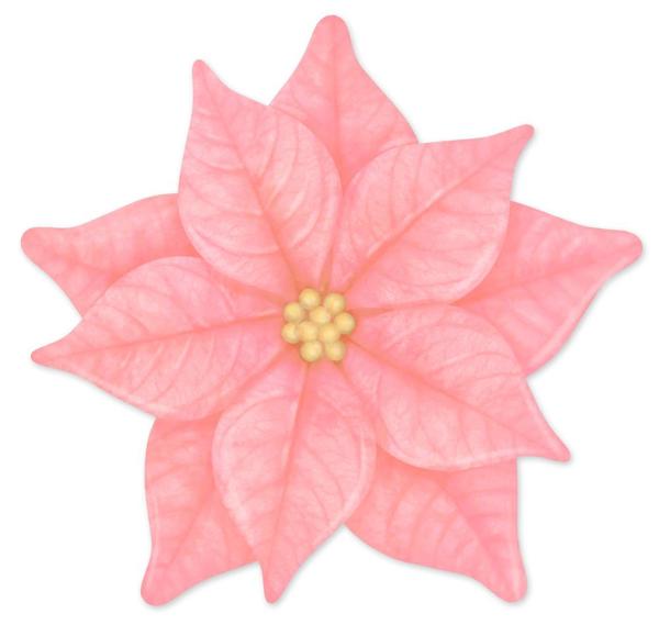 The 12 Diameter Pink/Lt Yellow Metal Poinsettia Sign (MD101015) features eight textured petals with yellow buds at the center and comes with a hanger, displayed against a white background.