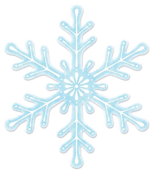 Illustration of the 12" H by 10.5" Pale Blue/White Metal/Embossed Snowflake MD120072, featuring a delicate design with six symmetrical branches adorned with small protrusions, set against a white background.