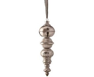 16.5" Metal Finial Ornament W/Rope Hanger Silver MTX66904