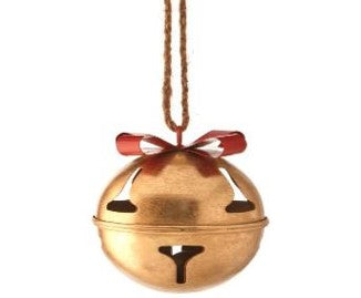5" Metal Jingle Bell with Bow Ornament with Rope Champagne  nd Gold MTX66916