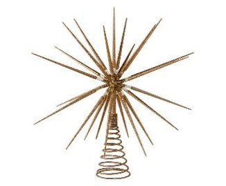 The 16 Starburst Tree Topper–Foldable Champagne and Gold MTX68315 features a striking metallic, spiky starburst design with a spiral base, perfect for adding festive flair to your Christmas décor.