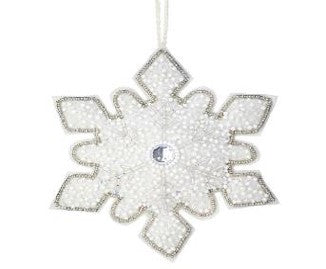 6" Sequin with Bead Snowflake Ornament White and Silver MTX70880