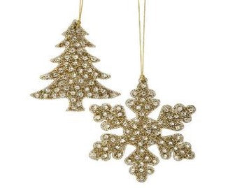 6-7" Glitter with Sequin Tree or Snowflake Ornament Plaid and Gold MTX70934