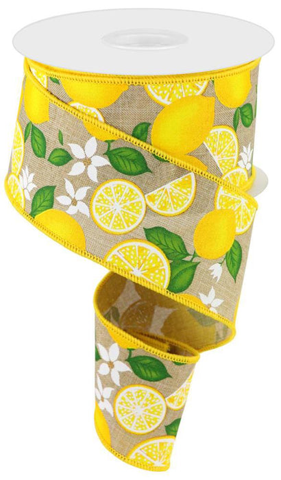 2.5"X10Yd Lemon W/Leaves/Flowers/Ryl Light Beige Yellow And Green RGC166101