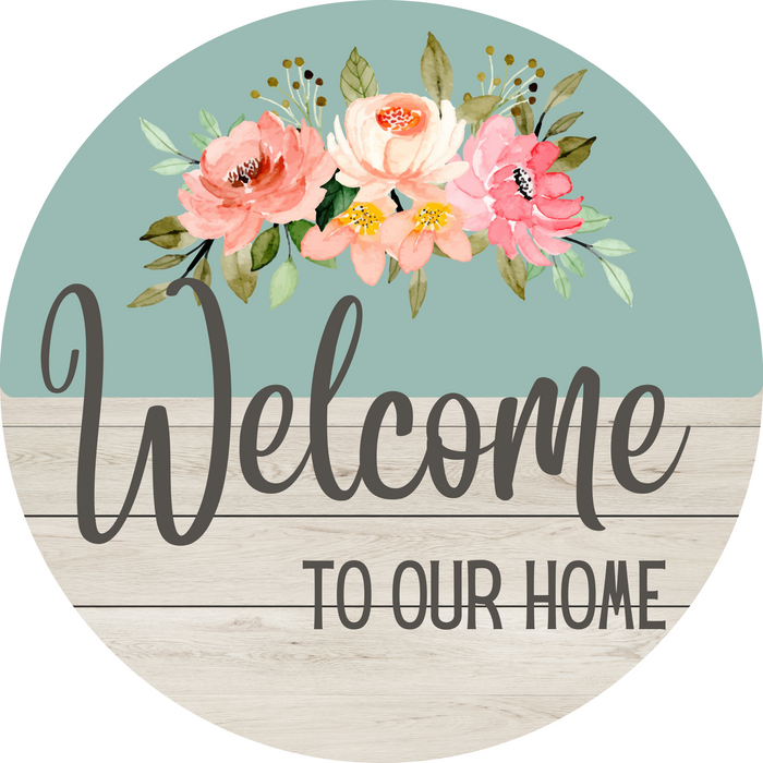10" Trendy Tree Blue Welcome To Our Home Round Metal Sign TT-115
