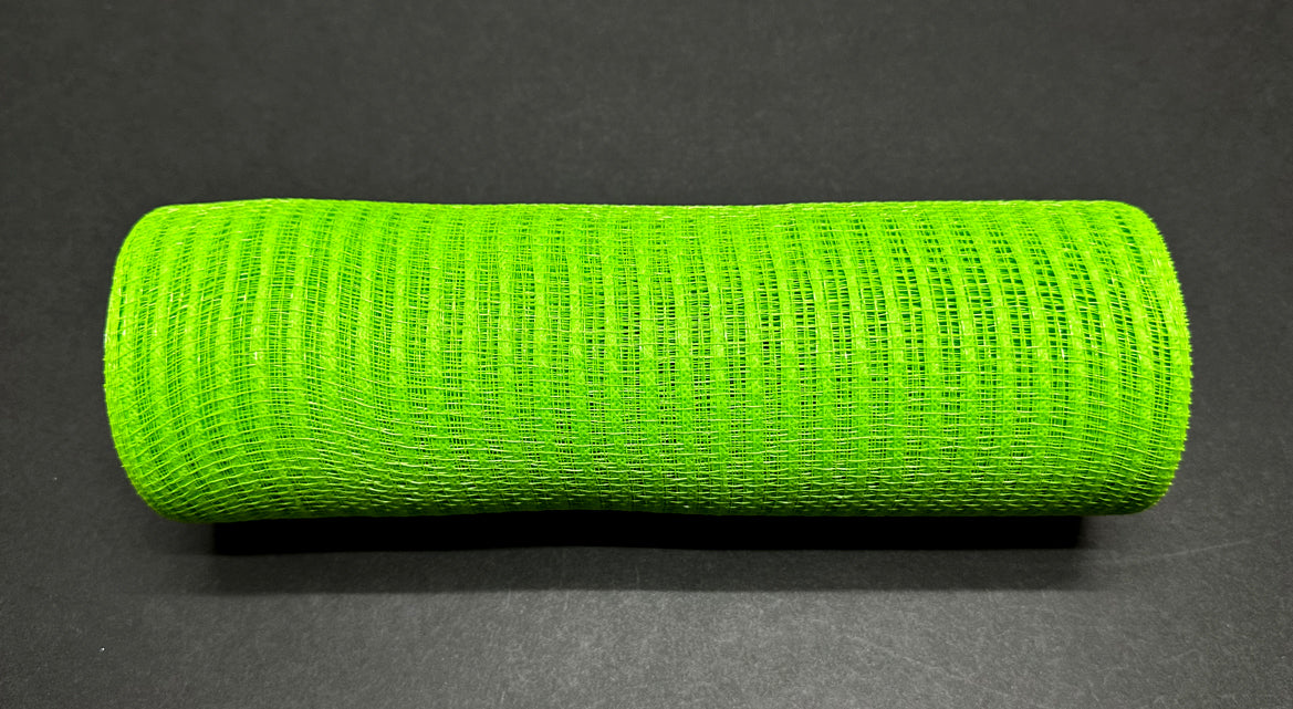 A Lime Breeze Solid Mesh 10"X10Y XB240710-09 roll lies horizontally on a dark surface.