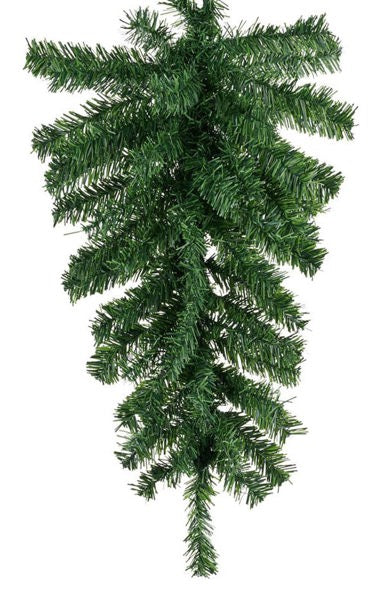 The 24 Evergreen Teardrop with 55 Tips (XX930109) features lush artificial green pine branches that form an upside-down Christmas tree shape. Its densely covered evergreen needles create a festive holiday display on any plain white background.