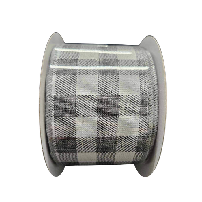 2.5"X10Y Grey White Check Ribbon C2340-078