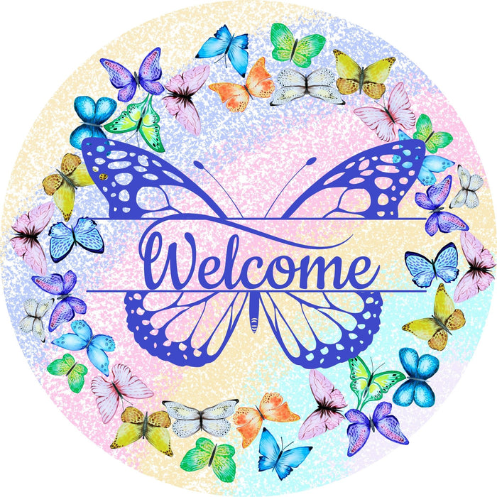 10" Trendy Tree Welcome Butterfly Round Metal Sign TT-105