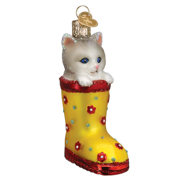 Kitten In Rain Boot Ornament Old World Christmas 12606