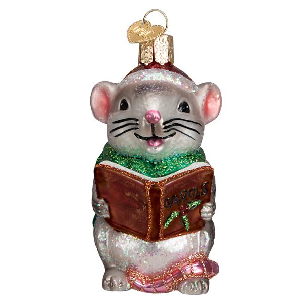 Grey Caroling Mouse Ornament Old World Christmas 12625