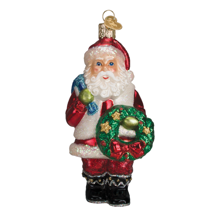 Santa With Wreath Ornament Old World Christmas 40279