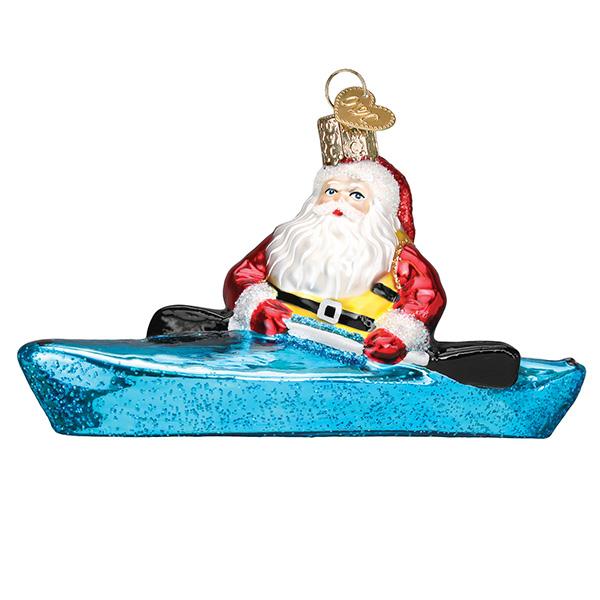 Santa in a Kayak Old World Christmas Ornament 40316