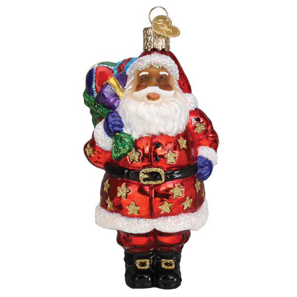 Jolly African American Santa Ornament Old World Christmas 40325