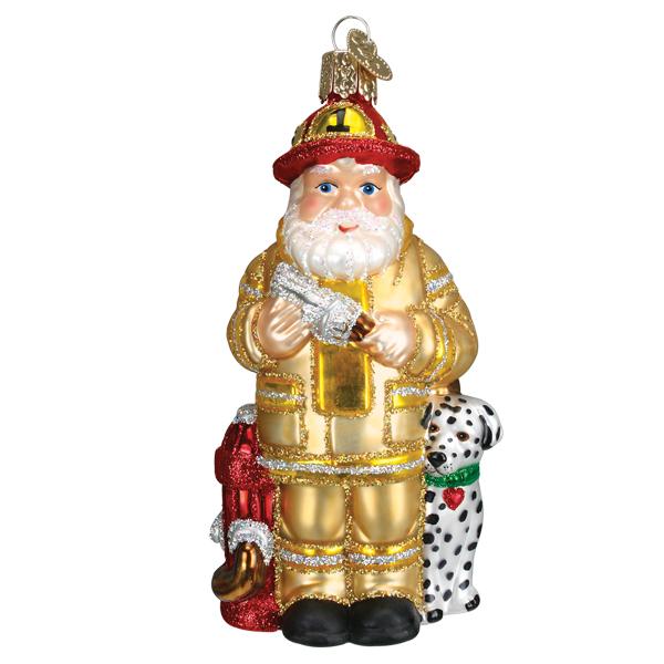 Yellow Coat Fireman Santa Old World Christmas Ornament 40326
