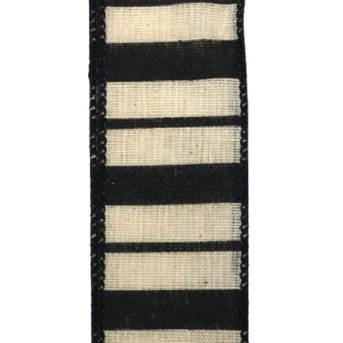 1.5" Ivory Black Horizontal Stripe Ribbon 41125-09-21