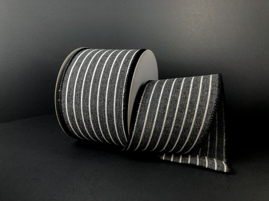 2.5"X10Y Black Stiff Linen/Thin Cabana Stripes 41244-40-01