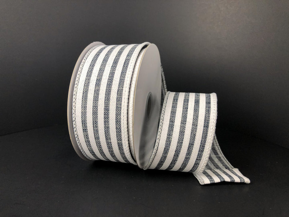 1.5"X10Y  Grey Linen/White Cabana Stripes  Ribbon 41255-09-51