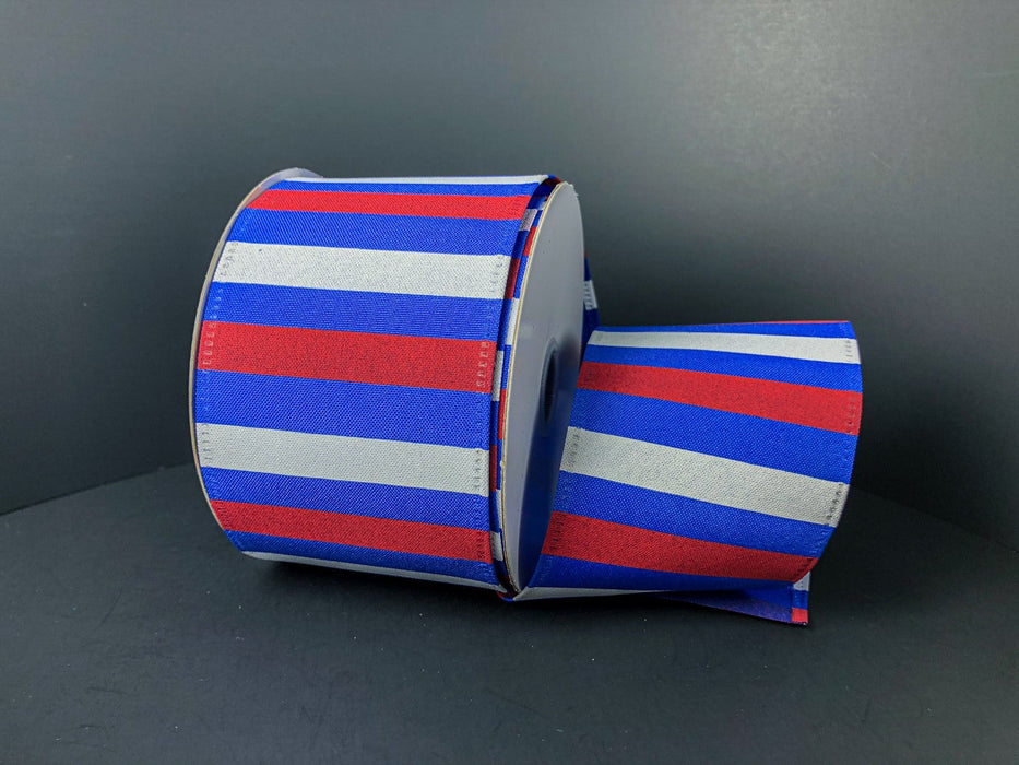 2.5"X10Y  Royal Blue Satin/Red-White Horizontal Stripes  45215-40-25