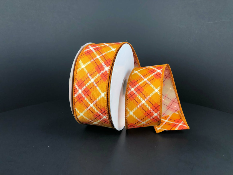 Orange-Yellow-Burgundy-Cream Argyle Satin, 1.5"X10Y Ribbon 61206-09-47