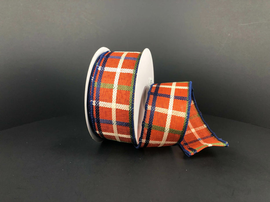 Rust-Moss-Navy-Cream Woven Trellis, 1.5"X10Y Ribbon 61207-09-27