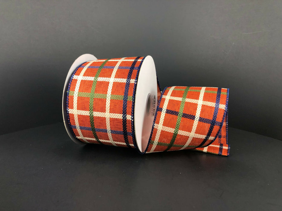Rust-Moss-Navy-Cream Woven Trellis, 2.5"X10Y Ribbon 61207-40-27