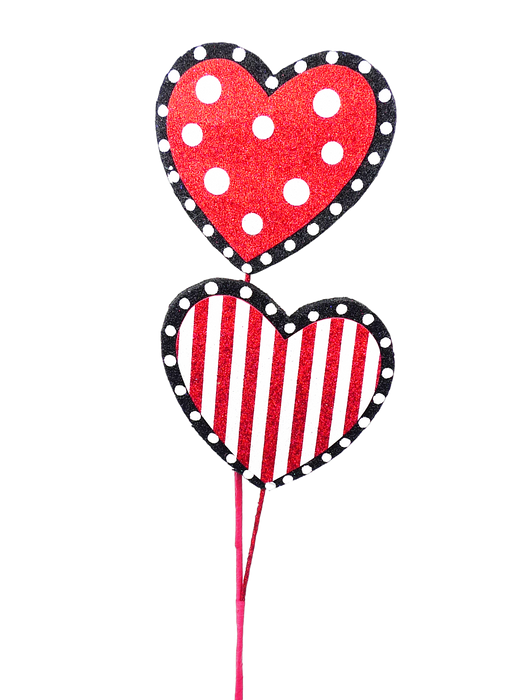 24" Red White and Black Polka Dot Stripe Heart Spray with 2 Stems 62582RDWTBK
