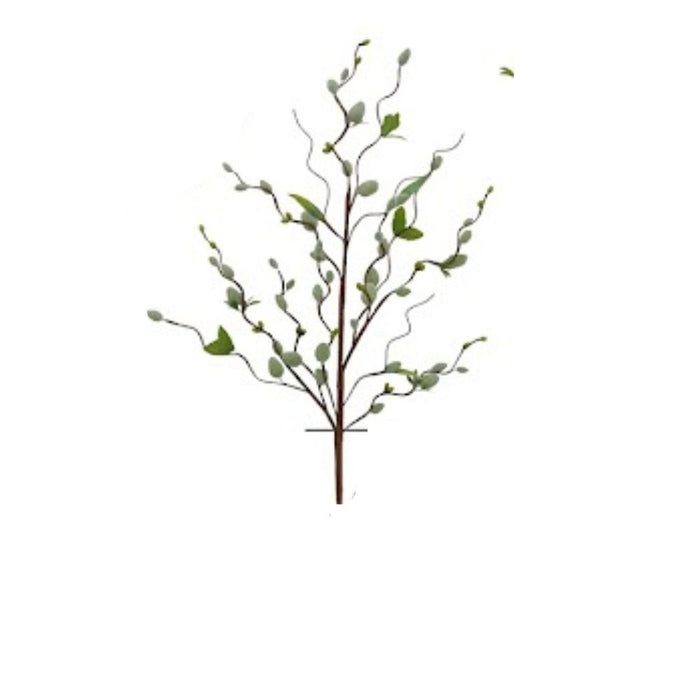 The 31 Pussy Willow Spray 62635 features twisting stems with small green leaves and unopened buds against a plain white background.