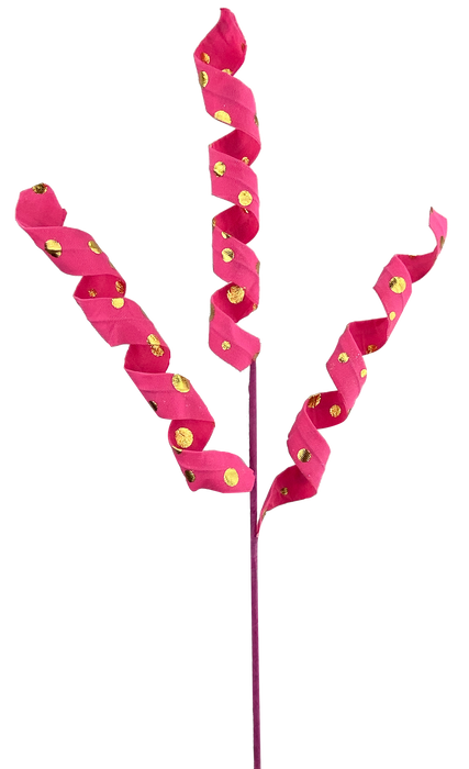 24" hot pink and gold Polka dot curly spray with 3 Stems  62991BTGD