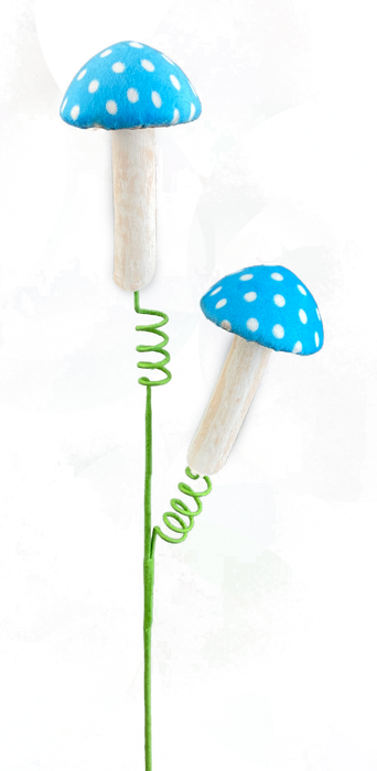 22" Blue Polkadot Mushroom Spray 2 Stems 63249BL
